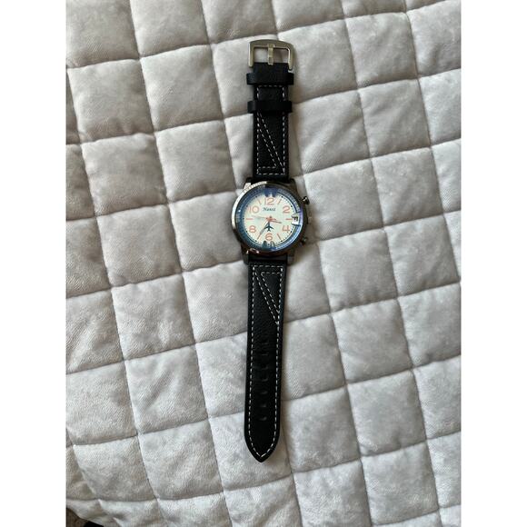 Nanxi Black Leather white top stitch Watch Stainless Steel - Picture 6 of 6